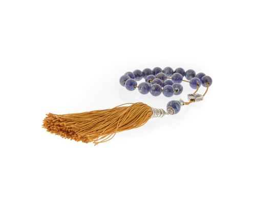 Greek Worry Beads, Handmade of Genuine Lapis Lazuli - Silk Cord & Tassel - 925 Sterling Silver Parts & Sagittarius Horoscope / Star Sign