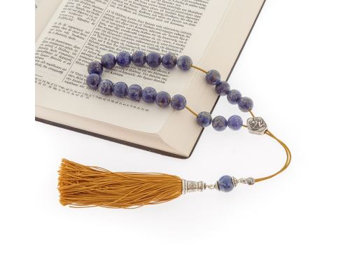 Greek Worry Beads, Handmade of Genuine Lapis Lazuli - Silk Cord & Tassel - 925 Sterling Silver Parts & Sagittarius Horoscope / Star Sign