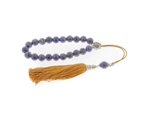 Greek Worry Beads, Handmade of Genuine Lapis Lazuli - Silk Cord & Tassel - 925 Sterling Silver Parts & Sagittarius Horoscope / Star Sign