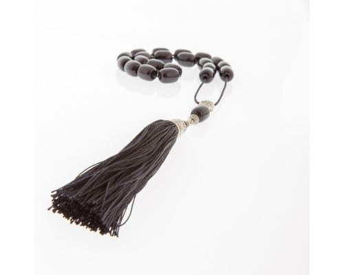 Greek Worry Beads - Handmade Genuine Onyx Gemstone - 925 Sterling Silver Parts - Silk Cord & Tassel