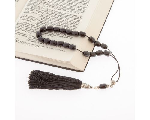 Greek Worry Beads - Handmade Genuine Onyx Gemstone - 925 Sterling Silver Parts - Silk Cord & Tassel