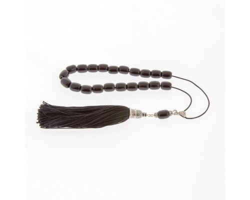 Greek Worry Beads - Handmade Genuine Onyx Gemstone - 925 Sterling Silver Parts - Silk Cord & Tassel