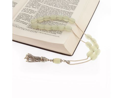 Greek Worry Beads, Handmade of Genuine Jade Gemstones, 925 Sterling Silver Chain & Decor Parts