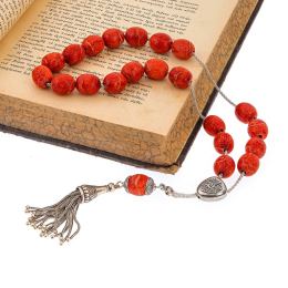 Greek Worry Beads, Handmade of Natural Coral & 925 Sterling Silver Chain & Parts