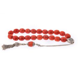 Greek Worry Beads, Handmade of Natural Coral & 925 Sterling Silver Chain & Parts