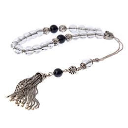 Greek Worry Beads, Handmade of Quartz & Chrysolite Gemstones - 925 Sterling Silver Chain, Tassel & Decor Parts