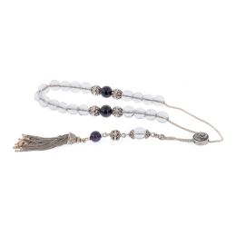 Greek Worry Beads, Handmade of Quartz & Chrysolite Gemstones - 925 Sterling Silver Chain, Tassel & Decor Parts