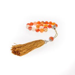 Greek Worry Beads, Handmade of Red Agate Gemstones, Silk Cord & Tassel & 925 Sterling Silver Parts & Aries Horoscope Star Sign