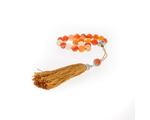 Greek Worry Beads, Handmade of Red Agate Gemstones, Silk Cord & Tassel & 925 Sterling Silver Parts & Aries Horoscope Star Sign