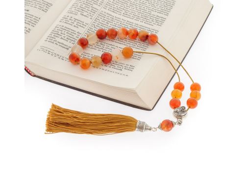 Greek Worry Beads, Handmade of Red Agate Gemstones, Silk Cord & Tassel & 925 Sterling Silver Parts & Aries Horoscope Star Sign