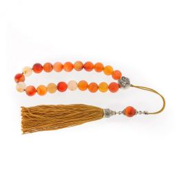 Greek Worry Beads, Handmade of Red Agate Gemstones, Silk Cord & Tassel & 925 Sterling Silver Parts & Aries Horoscope Star Sign