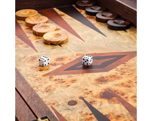 Olive Wood Backgammon Handmade Game Set - Large Size, with Slots