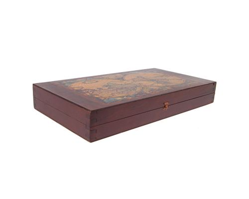 Backgammon Game Set - Wooden Handmade - "World Atlas" Inlaid - Large