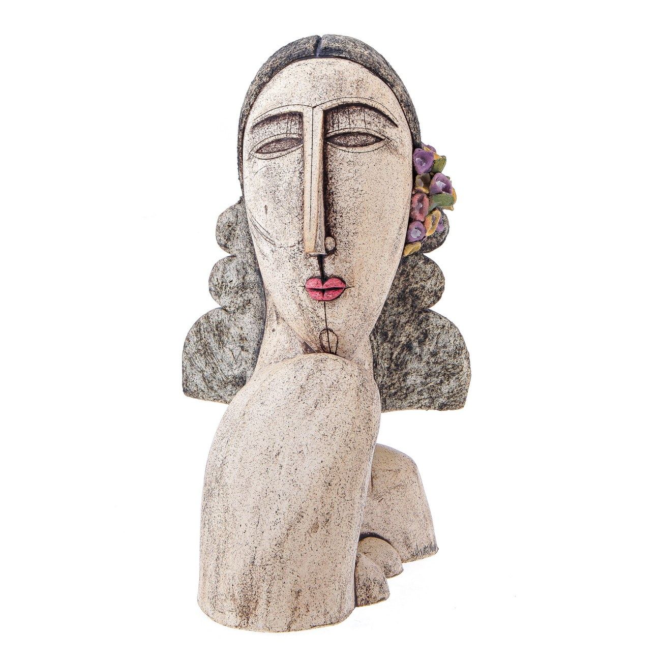 Head Bust Female Sculpture Carmen / Handmade Ceramic Art Deco
