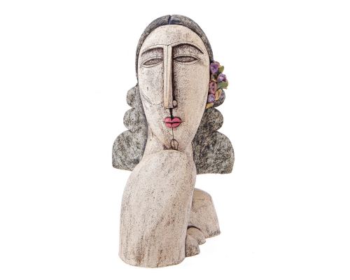 Head Bust Female Sculpture - Carmen, Handmade Ceramic Art Deco Centerpiece 15" (38cm)