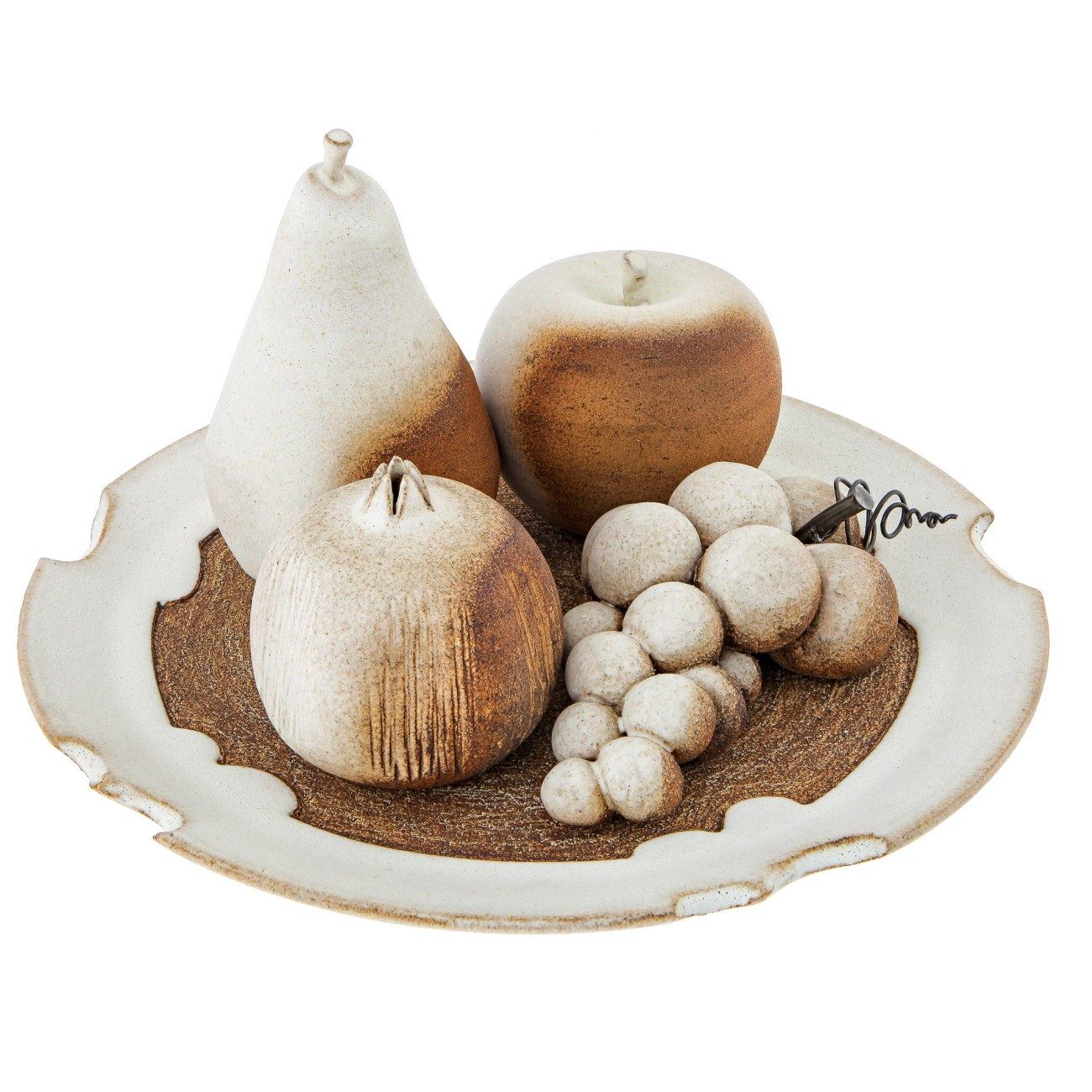 Large Decorative Ceramic Platter & Fruits / Handmade Decor Set