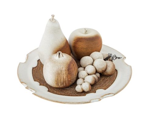 Large Decorative Ceramic Platter & Fruits / Handmade Decor Set, Diameter 17.7" (45cm)