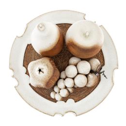 Μεγάλη Διακοσμητική Πιατέλα με Φρούτα- Κεραμική Σύνθεση σε Καφέ, Λευκό