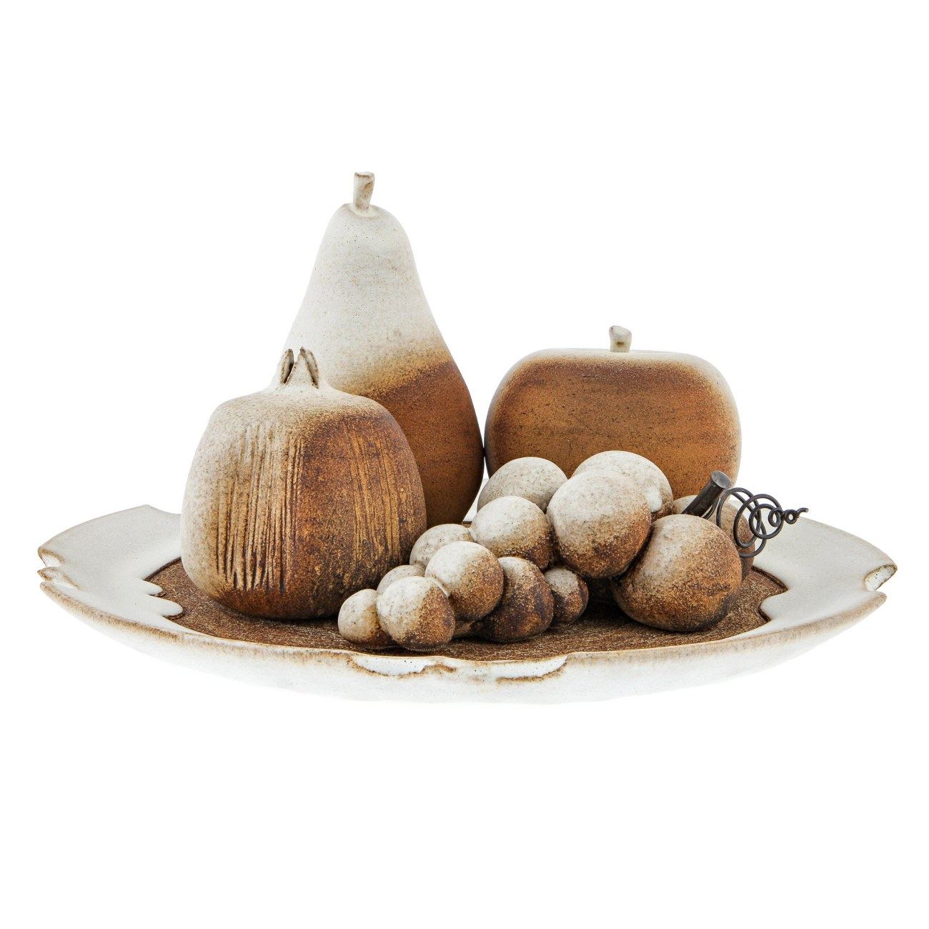 Large Decorative Ceramic Platter & Fruits / Handmade Decor Set