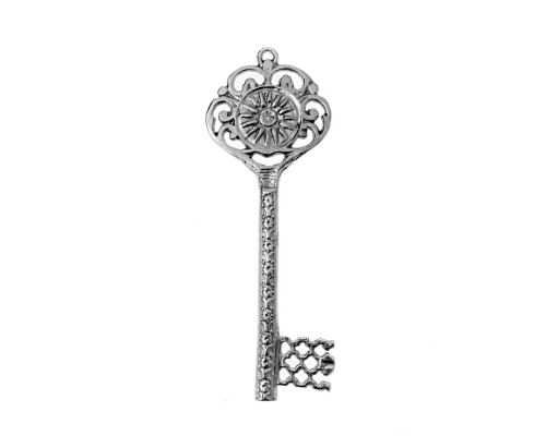 Διακοσμητικό Κλειδί - Γούρι, Μεταλλικό, Μεγάλο - Βεργίνα, Ασημί