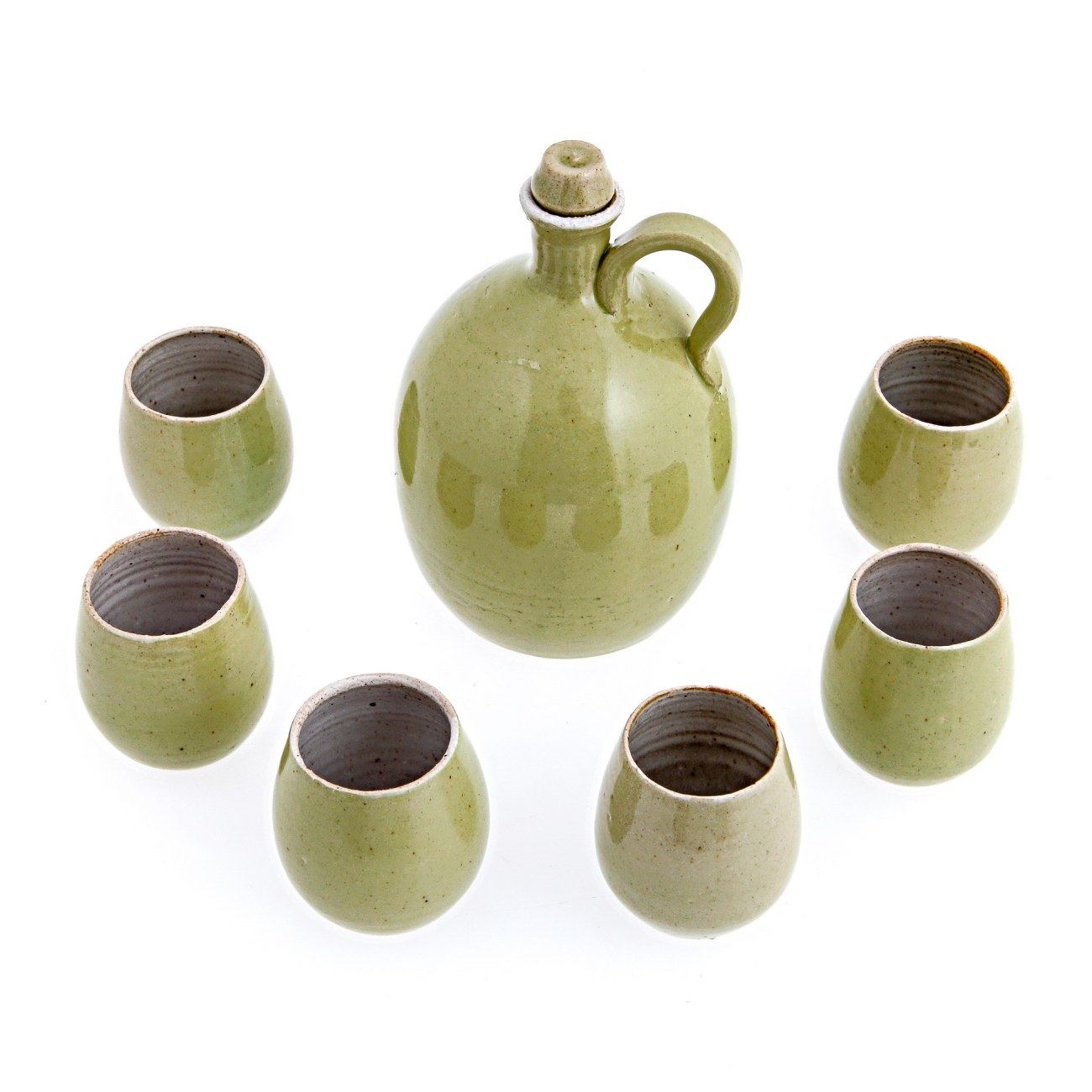 Drink Serving Set (7 Pieces). Liquor Decanter & Cups Modern Set