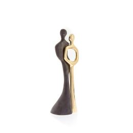 Embraced Couple Figurines Art Sculpture - Handmade Metal Decor, 2 Pcs - Gold & Black 20cm (7.9")