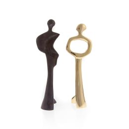 Embraced Couple Figurines Art Sculpture - Handmade Metal Decor, 2 Pcs - Gold & Black 20cm (7.9")