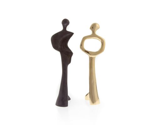 Embraced Couple Figurines Art Sculpture - Handmade Metal Decor, 2 Pcs - Gold & Black 20cm (7.9")