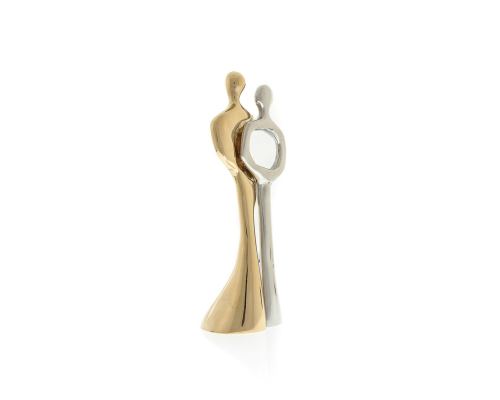 Embraced Couple Figurines Art Sculpture - Handmade Metal Decor, 2 Pcs - Gold & Silver 20cm (7.9")