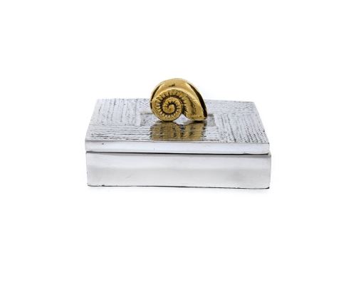 Decorative Box - Desk Accessory - Nautilus Design - Handmade Solid Aluminum & Bronze