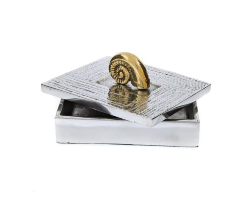 Decorative Box - Desk Accessory - Nautilus Design - Handmade Solid Aluminum & Bronze