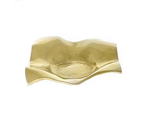 Ashtray - Handmade Solid Bronze - Ruffled Design - Square, Gold