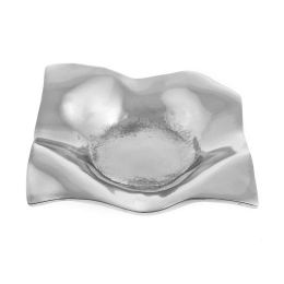 Ashtray - Handmade Solid Aluminum - Ruffled Design - Square, Silver