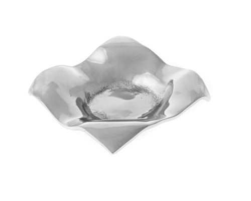 Ashtray - Handmade Solid Aluminum - Ruffled Design - Square, Silver