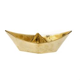 Boat Decorative Ornament, Handmade Solid Bronze Metal, "Paper Boat" Design - Extra Large, Gold Color