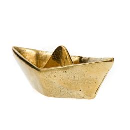 Boat Decorative Ornament, Handmade Solid Bronze Metal, "Paper Boat" Design - Extra Large, Gold Color