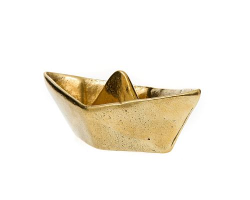 Boat Decorative Ornament, Handmade Solid Bronze Metal, "Paper Boat" Design - Extra Large, Gold Color