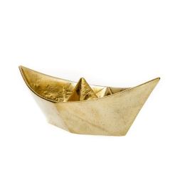 Boat Decorative Ornament, Handmade Solid Bronze Metal, "Paper Boat" Design - Extra Large, Gold Color