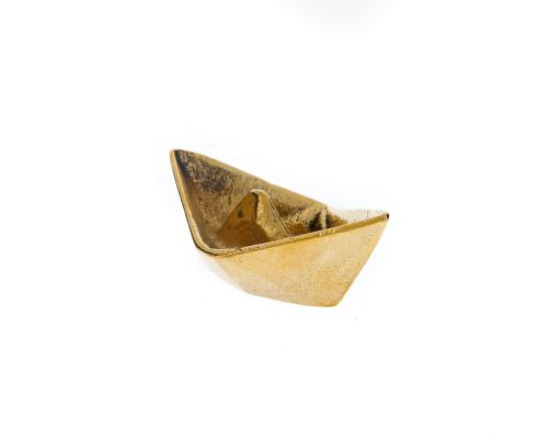 Boat Decorative Ornament, Handmade Solid Bronze Metal, "Paper Boat" Design - Extra Large, Gold Color