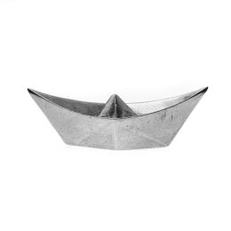 Boat Decorative Ornament, Handmade Solid Aluminum Metal, "Paper Boat" Design - Extra Large, Silver Color