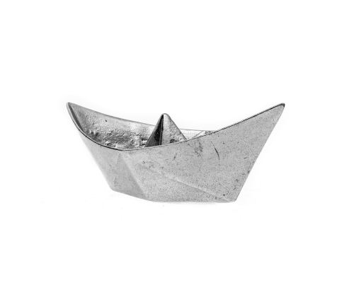 Boat Decorative Ornament, Handmade Solid Aluminum Metal, "Paper Boat" Design - Extra Large, Silver Color