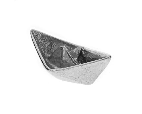 Boat Decorative Ornament, Handmade Solid Aluminum Metal, "Paper Boat" Design - Extra Large, Silver Color