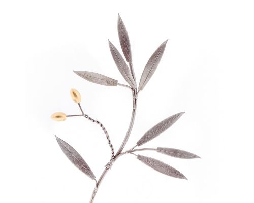 Olive Tree - Handmade Metal Decorative Tabletop Accessory - Silver & Gold, 10.6" (27cm)