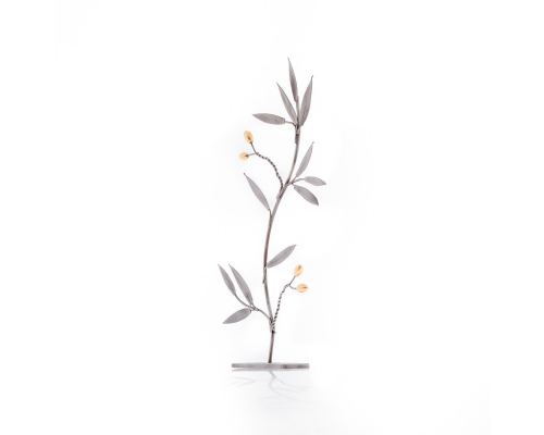 Olive Tree - Handmade Metal Decorative Tabletop Accessory - Silver & Gold, 10.6" (27cm)