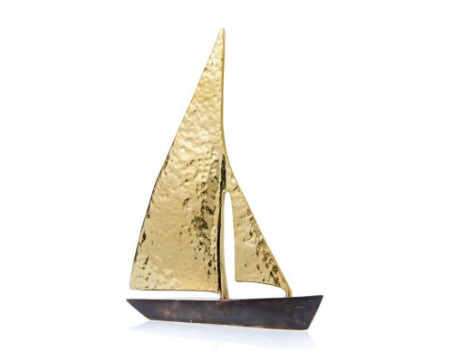 Sailing Boat - Handmade Metal Decorative Nautical Ornament - Bronze, Gold & Black - Large 9'' (23cm)