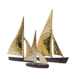 Sailing Boat - Handmade Metal Decorative Nautical Ornament - Bronze, Gold & Black - Large 9'' (23cm)