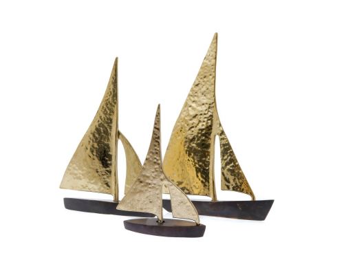 Sailing Boat - Handmade Metal Decorative Nautical Ornament - Bronze, Gold & Black - Large 9'' (23cm)