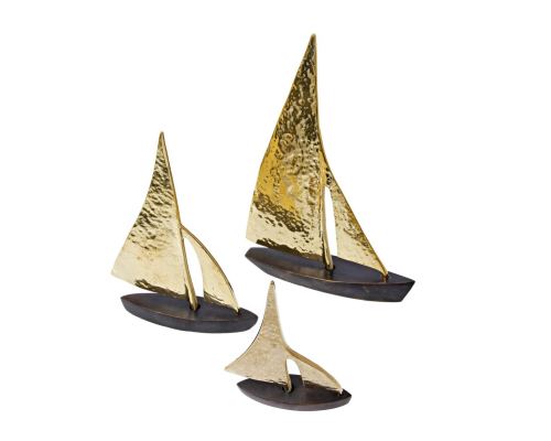 Sailing Boat - Handmade Metal Decorative Nautical Ornament - Bronze, Gold - 3 Sizes