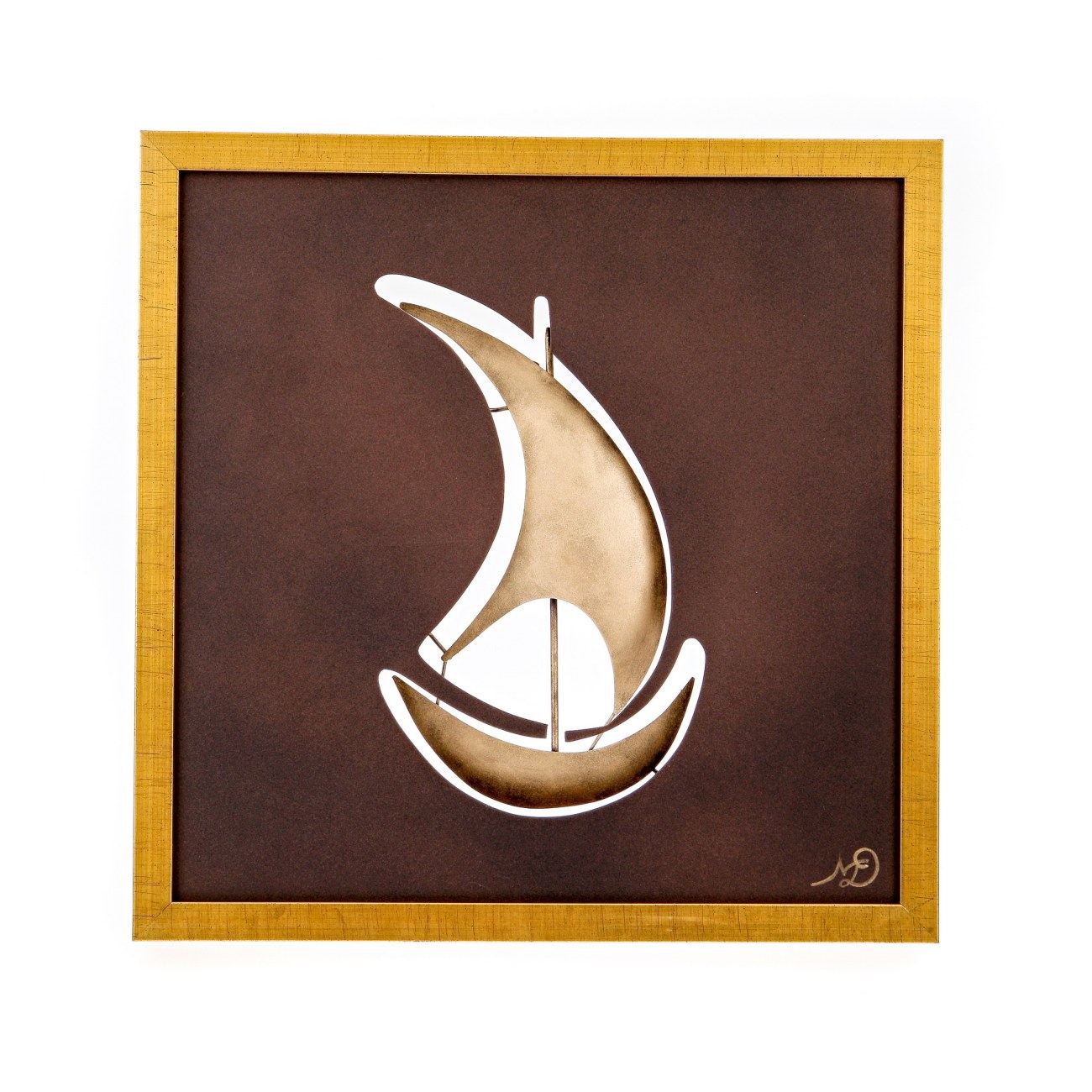 Sailing Ship SailBoat, Handmade Framed Metal Wall Art Decor 17" (43cm)