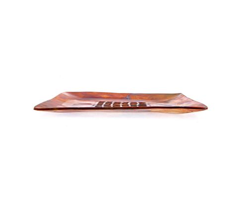 Decorative Platter - Handmade Modern Metal Tabletop Centerpiece - Carved Center - Oxidized Bronze Metal - 27x27cm (10.6'' x 10.6'')